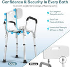 Shower Chair for Elderly and Disabled with Padded Armrests and Back, Adjustable Height Shower Seat, Tool-Free Heavy Duty Shower Chairs for Inside Shower, Handicap