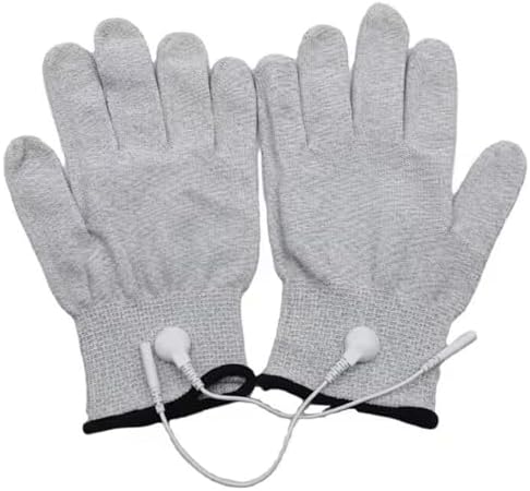Pair of Silver Conductive Fiber Massage Gloves Replacement with Adapter Lead Wires for T-E-N-S Machine, Size L Available 1 Pair