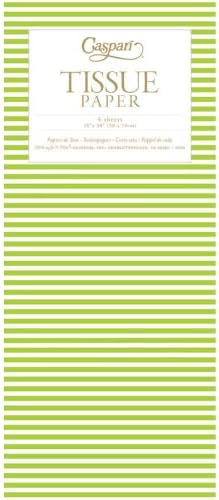Caspari Mini Stripe Moss Green Tissue Paper – 8 Sheets (2 Packs of 4) Decorative Gift Wrapping Tissue for Bags, Boxes & Crafts