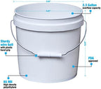 Consolidated Plastics 2 Gallon Food Grade Buckets & White Gamma Seal Lid, BPA Free Container Storage, Durable HDPE Pails, Made in USA (3 Pack, White)