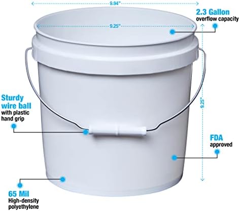 Consolidated Plastics 2 Gallon Food Grade Buckets & White Gamma Seal Lid, BPA Free Container Storage, Durable HDPE Pails, Made in USA (3 Pack, White)
