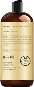 Handcraft Blends Apricot Kernel Oil - Cold-Pressed 16 Fl Oz - 100% Pure and Natural - Premium Grade Carrier for Skin and Hair - Hair and Body - Massage - Hexane-Free