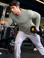 JMIERR Mens Long Sleeve Muscle T Shirts Casual Crewneck Knitted Longline Textured Tee Shirts for Gym Workout