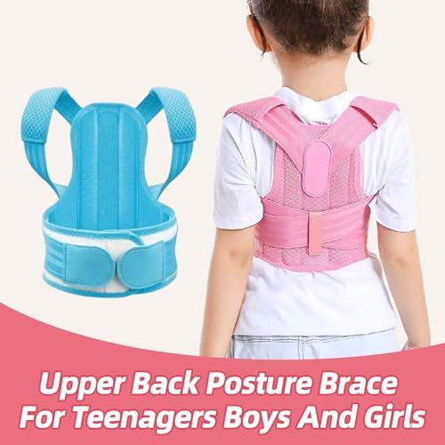 Posture Corrector for Kids and Teens, Scoliosis Back Brace Upper Back Stretcher, Adjustable Support Back Straightener for Improving Bad Posture and Preventing Slouching (Blue, Large)