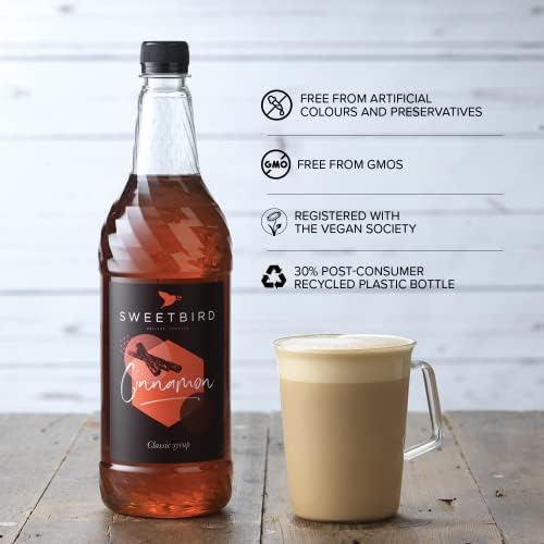 Sweetbird Cinnamon Flavored Syrup – 1 Liter (Vegan, GMO Free, All Natural)