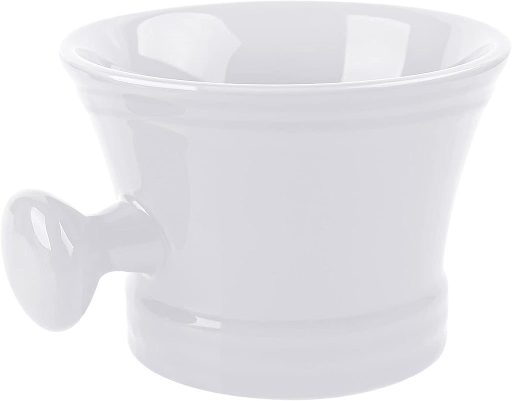 Linkidea Ceramic Shaving Mug with Knob Handle, Deep Lathering Bowl for Men, Wet Shaving Cup Compatible with Shaving Brushes, Razor Soap & Cream Holder, Grooming Accessory (White)