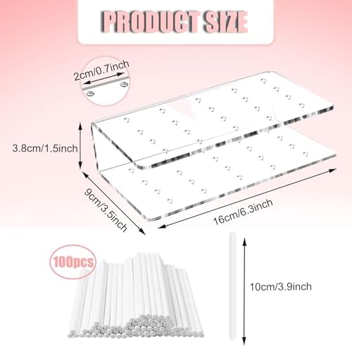 2Pcs Cake Pops Stand, Acrylic Lollipop Stand Display Holder with 100 Lollipop Sticks, 20 Hole Cake Pop Stan, Clear Lollipop Holder for Weddings, Baby Showers, Birthday, Party
