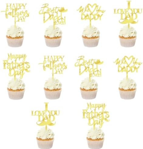 10PCS Happy Father's Day Cake Toppers,Acrylic Cupcake Toppers，Dad Birthday Themed Decoration，Father's Party Decoration supplies (acrylic10)