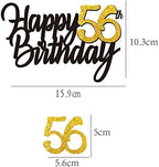 Happy 56th Birthday Cake Toppers Glitter 56th Anniversary Cake Topper 56 Years Loved Bday Decorations 56 Gold Birthday Cake Decorations Fifty-six Party Supplies for Women Men(Black Gold)