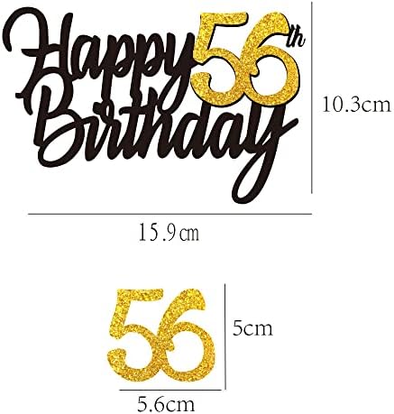Happy 56th Birthday Cake Toppers Glitter 56th Anniversary Cake Topper 56 Years Loved Bday Decorations 56 Gold Birthday Cake Decorations Fifty-six Party Supplies for Women Men(Black Gold)
