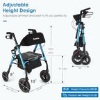 Ambliss 10" Front Wheeled Walkers for Seniors,Rollator Walker with Seat and Extra Wide Backrest, Lightweight Collapsible Rolling Walker, Adjustable Height Rollator Walker with Cup & Cane Holder (Blue)