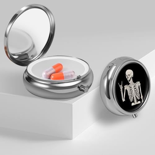 Mini Pill Box, Small Pill Box, Portable Pill Box, Cute Pill Organizer for Vitamins, Medications, Fish Oil and Supplements (Skull)