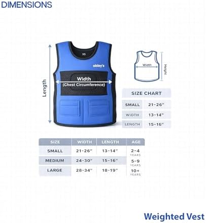 abley's Children's Sensory Weighted Vest for Children with Sensory Issues, Autism, ADHD | Adjustable Therapeutic Support | Compression Vest | Includes 6 Removable Weights | Blue, Small