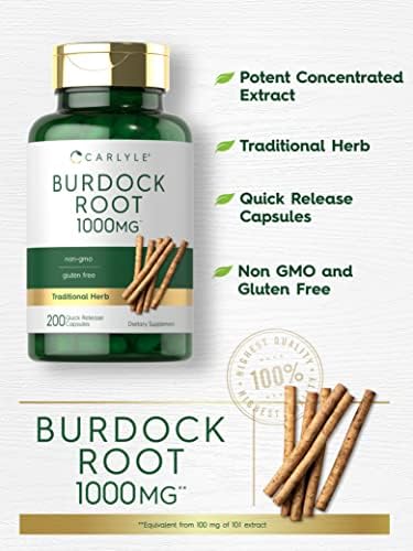 Carlyle Burdock Root | 200 Capsules | Non-GMO and Gluten Free Formula | Traditional Herb Supplement | Arctium Lappa Extract