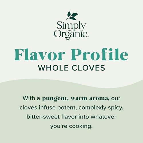Simply Organic Whole Cloves, 2.05 Ounce Jar, Hand-Selected, Intensely Aromatic & Richly Flavored, Non GMO, Non ETO