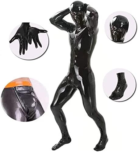 Men's Latex Catsuit Full Body Sexy Shiny Patent Leather Jumpsuit with Zipper Crotch Clubwear