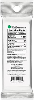 Bakerpan Premium Rolled Green Fondant for Cake Decorating, Vanilla Flavor - 4.4 Ounces (Made in USA)