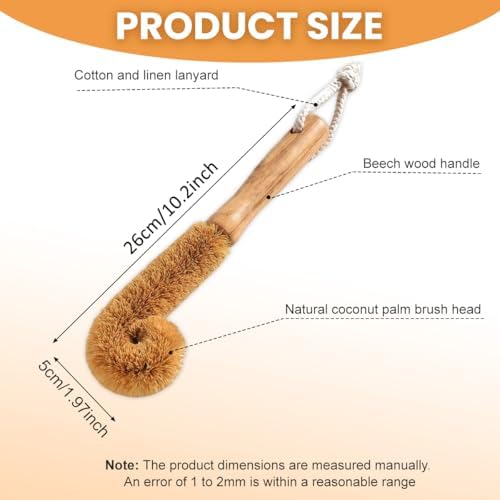 26 cm / 10.2 in Kitchen Bottle Brush, Natural Coconut Fiber Cleaning Brush with Beech Wood Handle, Bendable Scrubber for Glass Bottles, Cups, Thermos, Wine Bottles, Home Use