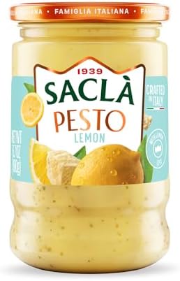 SACLA Lemon Pesto | Bright & Citrusy Italian Pesto Sauce with Lemon Zest & Almonds | 6.7 oz Jar – Non-GMO, Vegetarian | Imported from Italy
