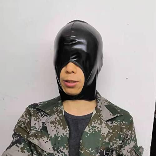 PU Leather Latex Head Cover Mask, Eye Mask Show Nose and Mouth, Black, One Size