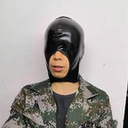 PU Leather Latex Head Cover Mask, Eye Mask Show Nose and Mouth, Black, One Size