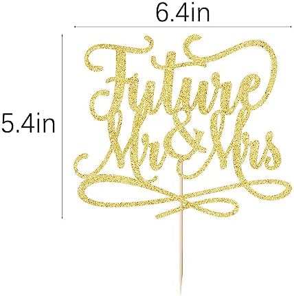 Future Mr and Mrs Cake Topper,Glitter Bridal Shower Cake Pick Decorations- for Wedding Engagement Theme Party Decoration,Bachelor Party Decorations Supplies (gold)