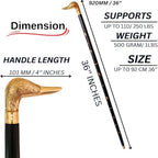Vintage Antique Walking Cane Black Wooden Walking Stick with Golden Brass Designer Duck Handle Wooden Walking Cane for Men & Women, Fancy Canes, Ideal Gift