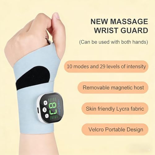 Rechargeable Adjustable Electric Wrist Massager, Portable Cordless Hand Heating Pad with 8 Modes, 30 Intensity Levels, Wrist Massage Machine Wearable Hand Heating Pad for Daily & Sports (White)
