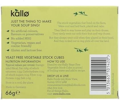 Kallo Yeast Free Vegetable Stock Cubes 66g - Pack of 6
