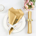 Homiest 100 Pack Gold Satin Dinner Napkins 20x20 Inches, Scalloped Square Silky Elegant Wedding Decor, Smooth Table Cloth for Restaurant Banquet Graduation Party