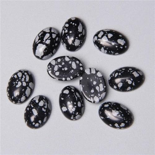 10pcs Natural Snowflake Obsidian Cabochons Flatback Semi-Precious Gemstones Healing Quartz Chakra Crystal Stone for Jewelry Making Wholesale（13×18mm）