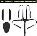 4in1 Universal 5 Point Harness Baby Seat Belt, Adjustable Baby Safety Strap, Child Seat Belts Shoulder Pads, Cushion Crotch Pads for High Chair Stroller, Include Shoulder Pads & Guarding Pad