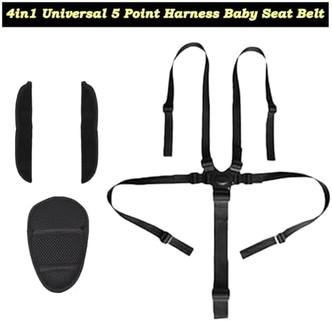 4in1 Universal 5 Point Harness Baby Seat Belt, Adjustable Baby Safety Strap, Child Seat Belts Shoulder Pads, Cushion Crotch Pads for High Chair Stroller, Include Shoulder Pads & Guarding Pad