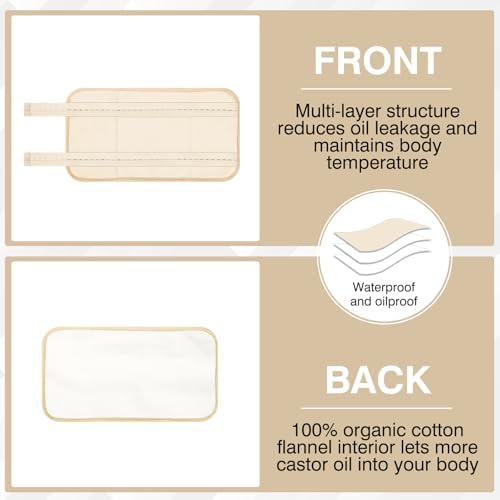 Castor Oil Pack, Adjustable Reusable Castor Oil Pack Wrap for Liver Detox, Castor Oil Pack Wrap for Stomach Less Mess, Elastic Strap Bamboo Cotton Machine Washable Anti Oil Leak