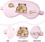 2Pcs Kawaii Capybara Silk Sleep Eye Mask Cute Cartoon Capybara Sleep Mask for Women Cute Blackout Sleeping Mask Eye Cover Gift for Women Mom