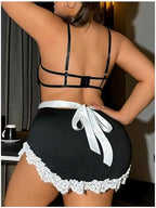 WDIRARA Women's Plus Size 2 Piece Contrast Lace Cosplay Lingerie Set Maid Costume Set Dress and Belt