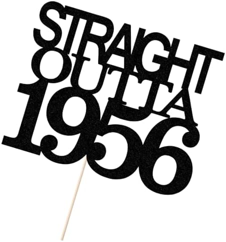 Black Glitter Straight Outta 1956 Cake Topper,Hello 70，Funny 70th Birthday Cake Topper,70 Fabulous， Cheer to 70 Years，Men and Women 70th Birthday/Wedding/Anniversary Party Decorations