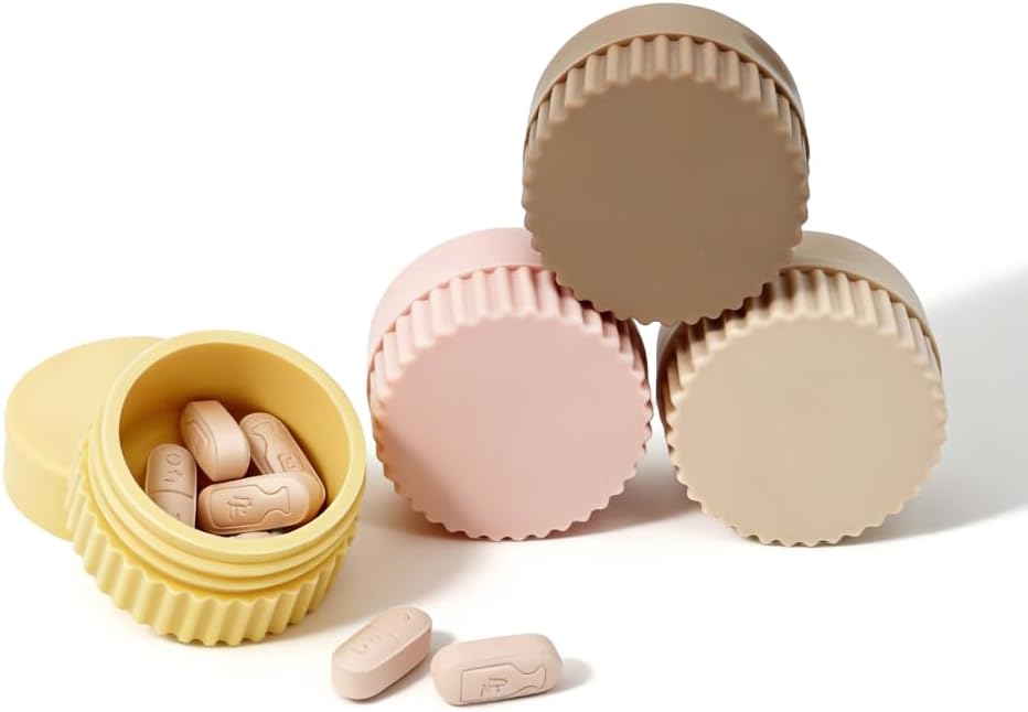 4pc Soft Silicone Pill Organizer, Small Compact Pill Case for Purse, Portable Jewelry Holder, Color-Coded Medicine & Vitamin Box