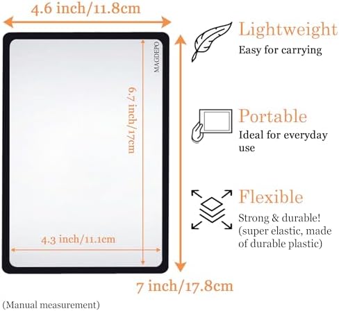 MAGDEPO Page Magnifying Sheet 3X Lightweight Flat Optical Plastic Fresnel Lens with Handy Card Size Magnifier Lenses for Seniors Reading Small Prints, Maps, Books, Bible, Magazines, etc.