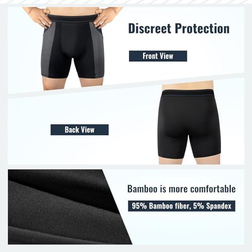 Carer Mens Incontinence Underwear Washable Incontinence Underwear for Men 80ml Absorbency Reusable Leak Proof Underwear for Men Bladder Leak Protection Urinary Incontinence Boxer Shorts Black L