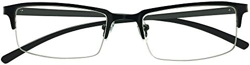 Half Rim Reading Glasses Mens Womens Black Metallic Readers