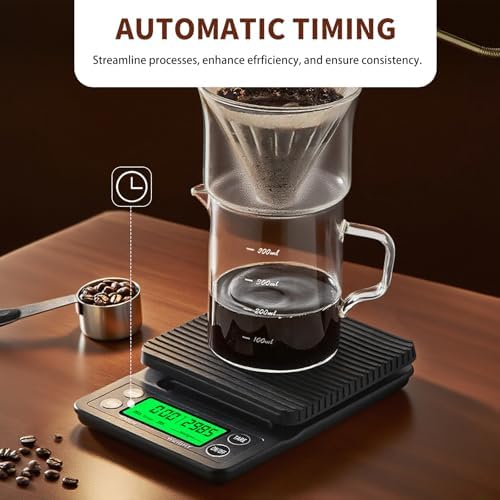 Coffee Scale with Timer - 0.1g Accurate, 3kg Drip Espresso Scale for Pour Over Coffee, Portable Digital Kitchen Food Scale with, LCD Displa, Non-Slip Mat (Including Batteries) - Black