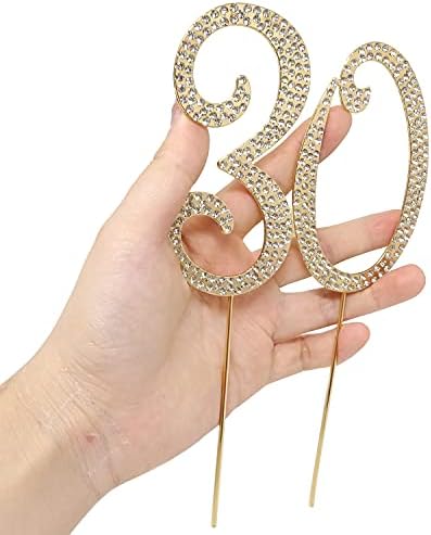 Honbay 30 Cake Topper Sparkly Crystal Rhinestones Cake Topper Cake Decoration for 30th Birthday Party or or 30th Wedding Anniversary (Gold)