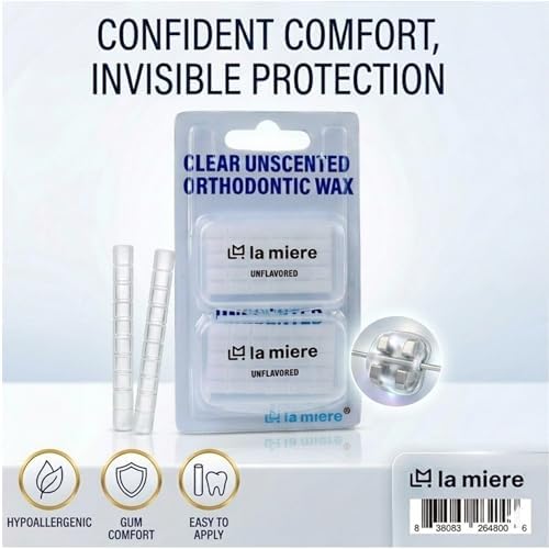 LA MIERE Braces Wax, Orthodontic Wax, 2 Boxes Precut Transparent Unscented Wax, for Brackets and Wires, Irritation Relief, Individually Wrapped
