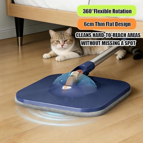 Microfiber Spin Mop Bucket Cleaning System with Wringer, 52''Long Handle & 4 Flat Mop Pads Replacement, Lazy Home Essentials for Wet Dust Hardwood Wood Wall Floor Household Cleaner Tools Set