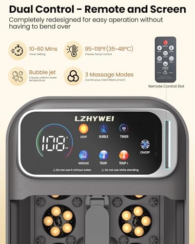 Collapsible Foot Spa with Heat, Electric Foot Bath Massager with Color Touchscreen, 30 Motorized Shiatsu Massage Balls, Temp Control, Bubbles, Remote, Professional Feet Soak Tub for Home