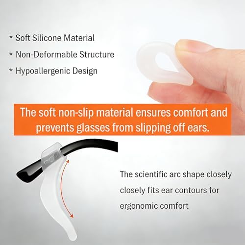 PTSLKHN Soft Silicone Eyeglass Ear Hooks, 10 Pairs of Non-Slip Eyeglasses Ear Grips for Glasses, Sunglasses, Reading Glasses