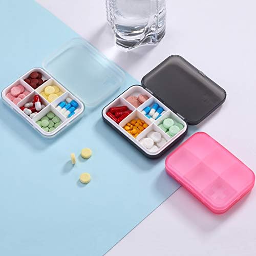 Portable Pill Organizer - Slim Pill Box for Purse or Travel, Compact Pill Case(6 Compartment,White)