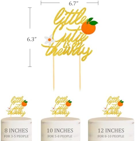 A Little Cutie is on the Way Cake Topper, Glitter Orange Cake Pick Decorations for Citrus Theme Baby Shower