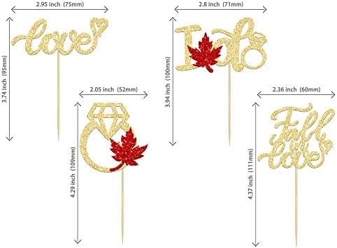 24Pcs Fall in Love Cupcake Toppers Glitter Maple Leaves Love I Do Cupcake Picks Fall Theme Wedding Cake Decorations for Bridal Shower Engagement Thanksgiving Birthday Party Supplies